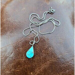 Double Sided Zuni Fish Scale Inlay Silver Pendant Turquoise & Mother of Pearl